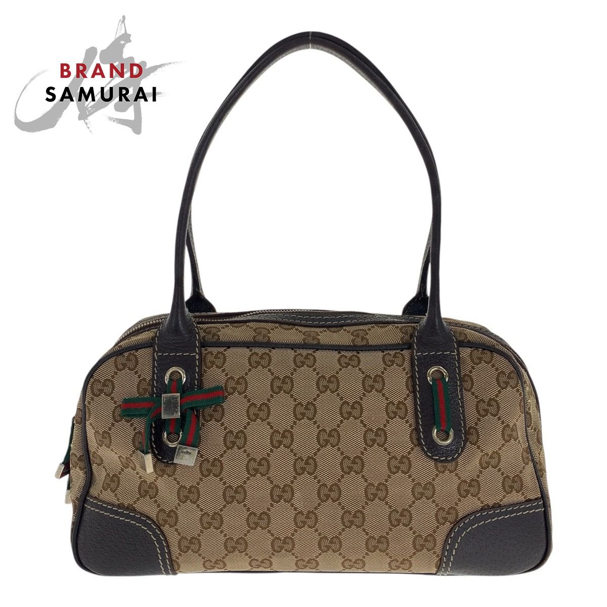 GUCCI グッチ プリンシー シェリーライン ベージュ ダークブラウン ゴールド金具 GGキャンバス レザー ハンドバッグ レディース 505787