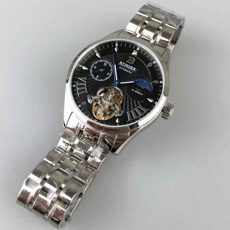 品 BINGER B-1186G-Y 腕時計 シルバー 自動巻き 手巻付き 197-250710-SY-09-iwa
