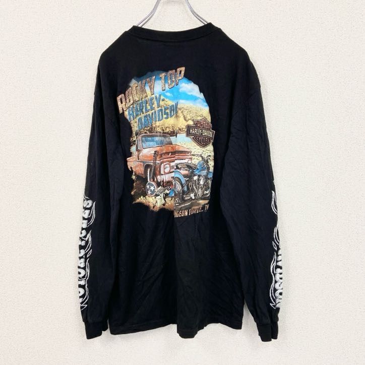 【3点以上まとめ買いで20%OFF】古着 used　HARLEY DAVIDSON　ハーレーダビッドソン　長袖プリントTシャツ　黒　ブラック　Lサイズ