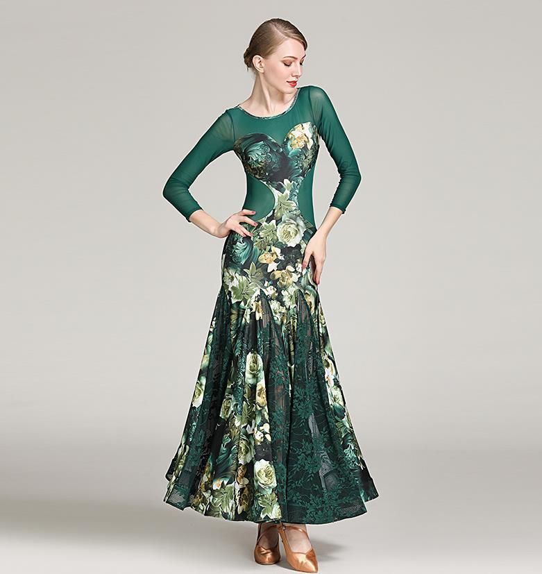 ワンピース 社交ダンス 社交ダンスドレス ラテンドレス 発表会 競技 練習 演出 感 お洒落 豪華 モダンダンス タンゴ ワルツ レース 花柄