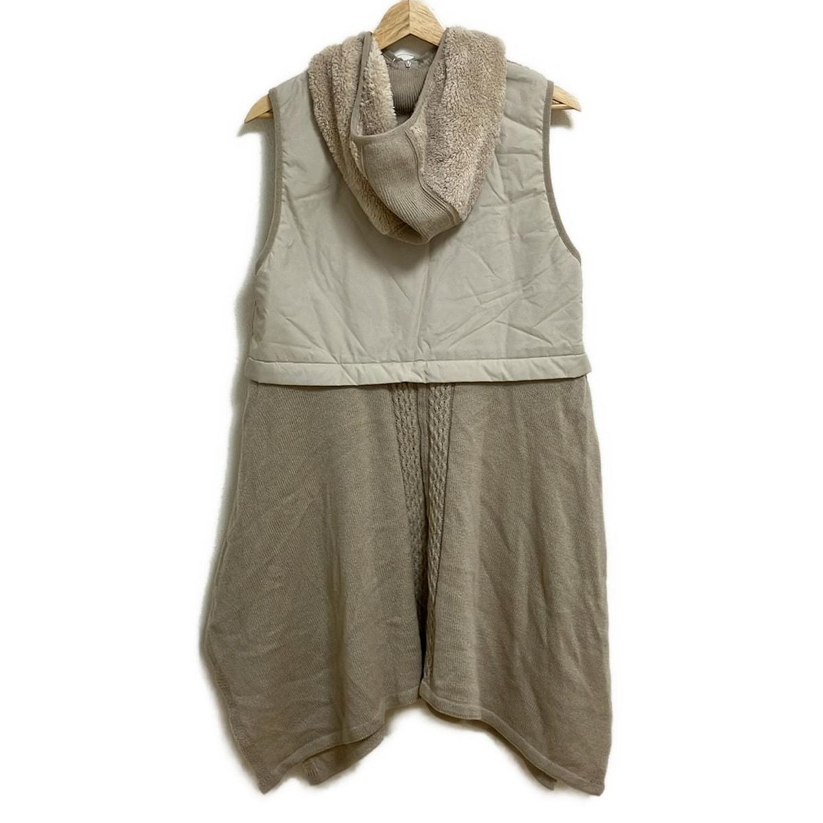 アルベロベロ オレボレブラ ベスト レディース - ベージュ×ブラウン×マルチ ニット ジップアップ ロング丈 フード付き