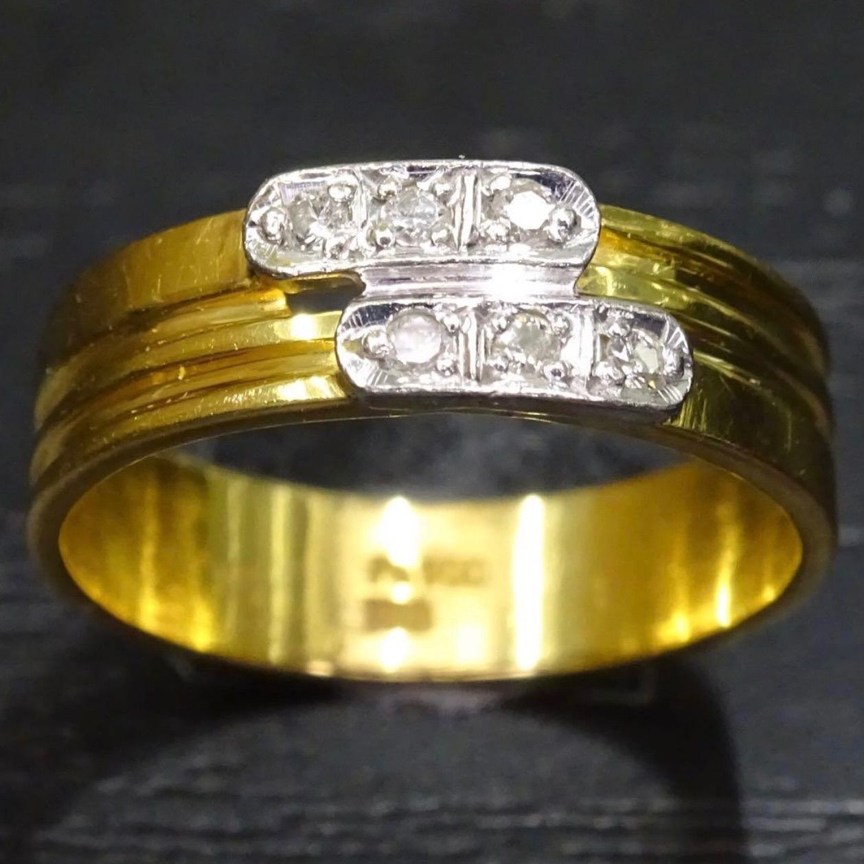 18金 K 18 ゴールド GOLD 750 プラチナ pt 900 Kメイン コンビ 天然ダイヤモンド6粒 0.06 ct デザイン リング 指輪 約8号弱 総重量約2.70 g ジュエリー 宝石 貴金属 メンズ レディース 男女兼用