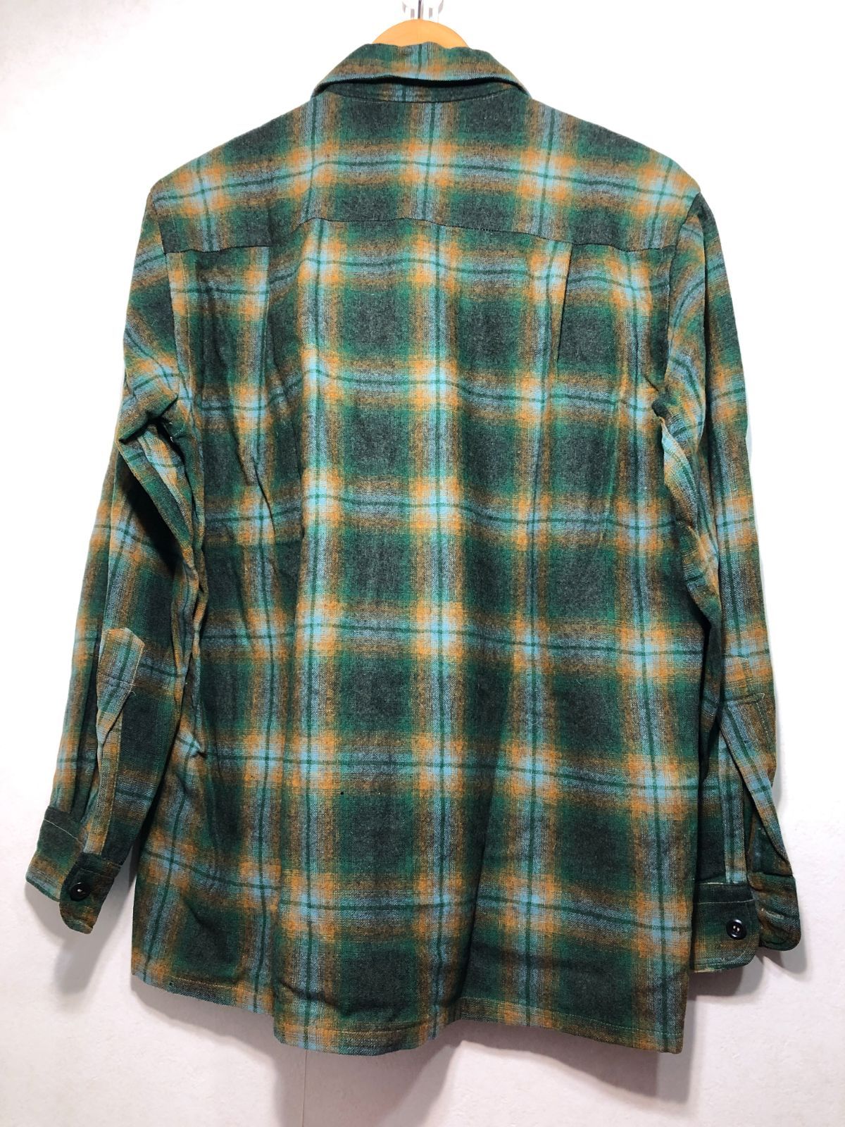 031150 TOWNCRAFT Plus Penneys 長袖 チェック シャツ M グリーン オレンジ タウンクラフト ペニーズ penney s