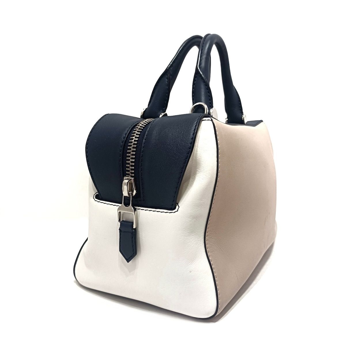 Max Mara マックスマーラ ハンドバッグ - ネイビー×ピンクベージュ×白 レザー