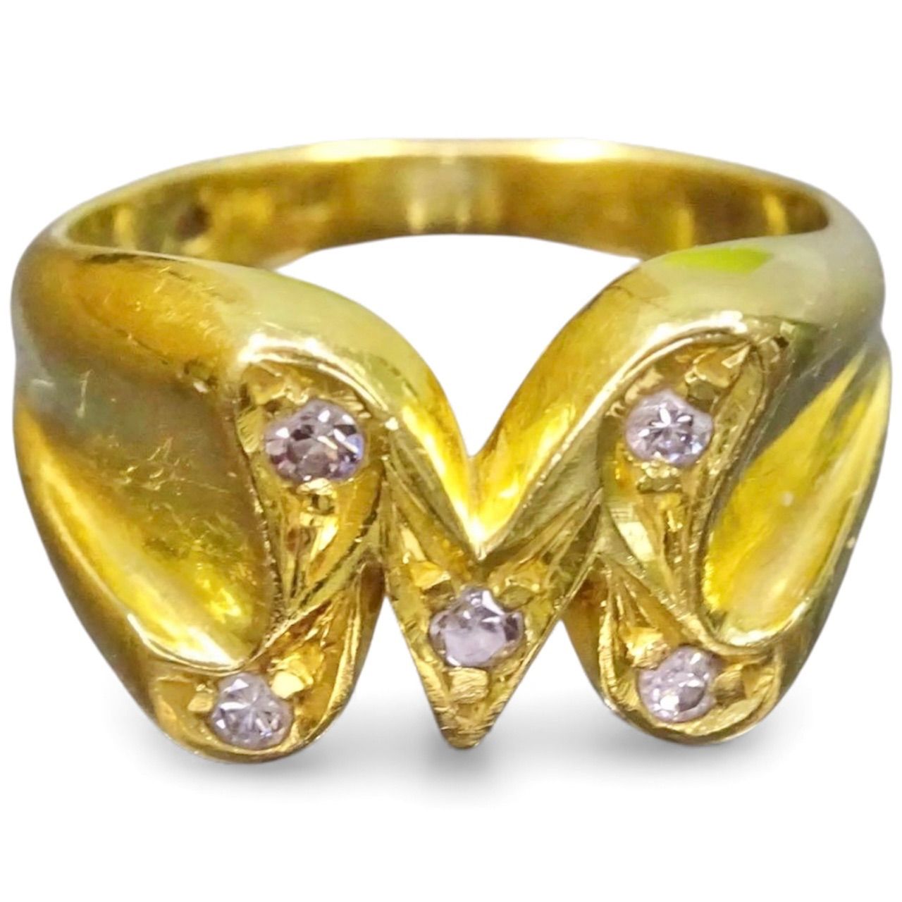 18金 K18 ゴールド GOLD 750 天然ダイヤモンド0.08ct イニシャルM デザイン リング 指輪 約4号 ジュエリー 宝石 貴金属 メンズ レディース 男女兼用 ジュエリーショッププライス Shops