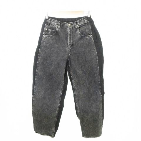 stein ST.782 切替 コンビネーション デニム ナイロン パンツ 無地 ウエストゴム 薄手 Sサイズ 黒 ブラック