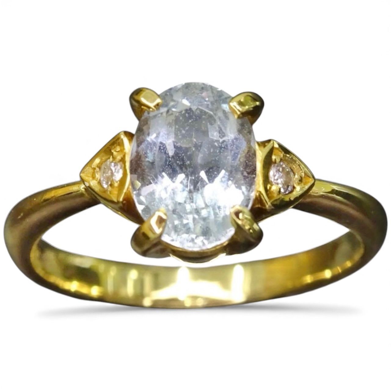 18金 K18 ゴールド GOLD 750 天然アクアマリン1石 天然ダイヤモンド2粒 0.02ct デザイン リング 指輪 約7号半 総重量約2.48g ジュエリー 宝石 貴金属 ジュエリーショッププライス Shops