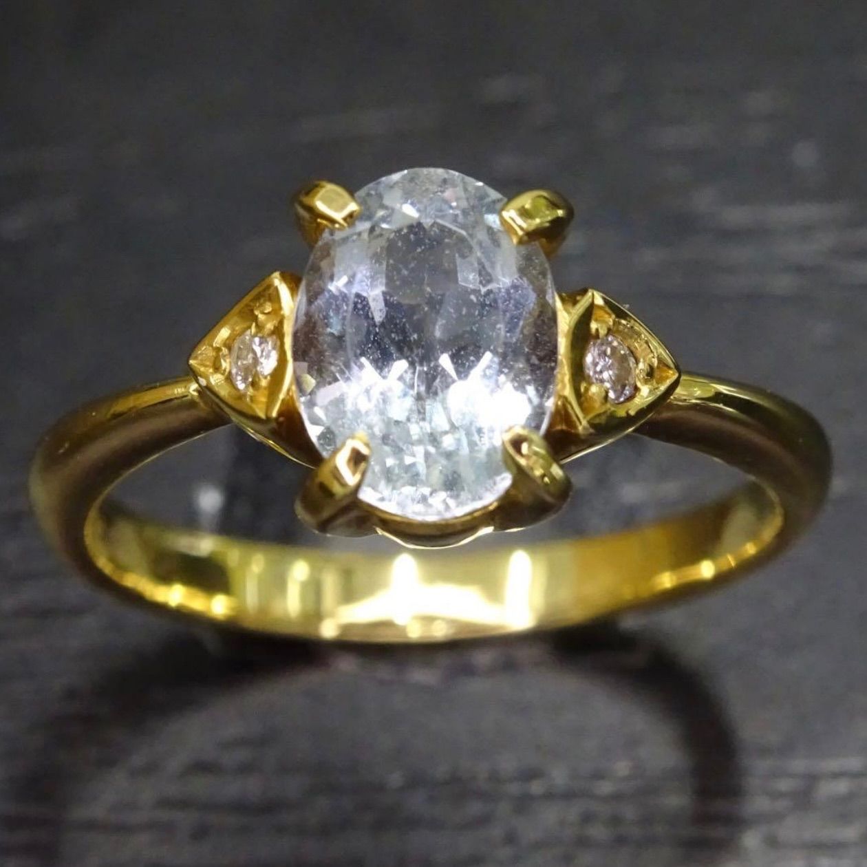 18金 K 18 ゴールド GOLD 750 天然アクアマリン1石 天然ダイヤモンド2粒 0.02 ct デザイン リング 指輪 約7号半 総重量約2.48 g ジュエリー 宝石 貴金属 ジュエリーショッププライス Shops