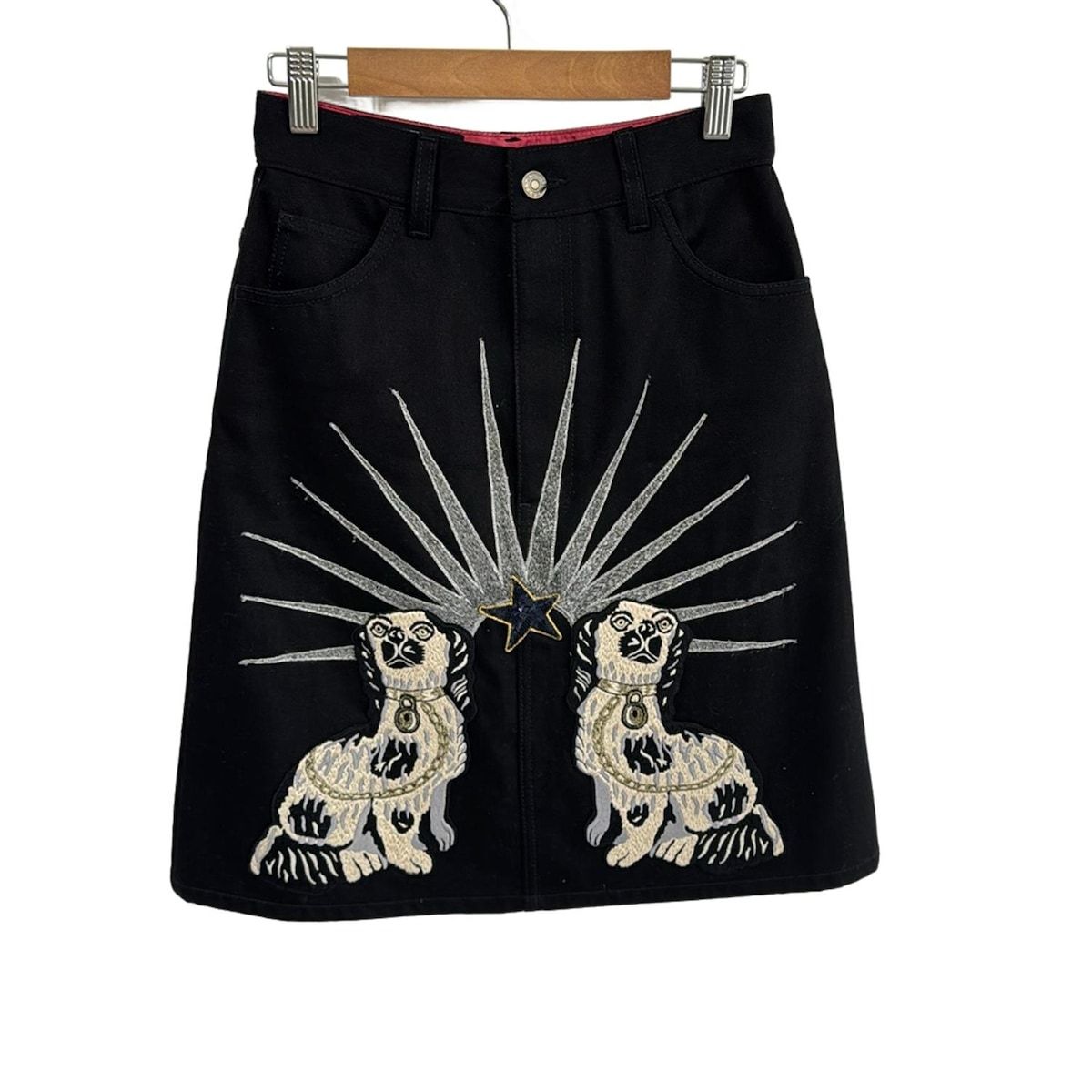 GUCCI グッチ スカート サイズ38 S レディース - 456974 黒×ベージュ×マルチ ひざ丈 スパンコール