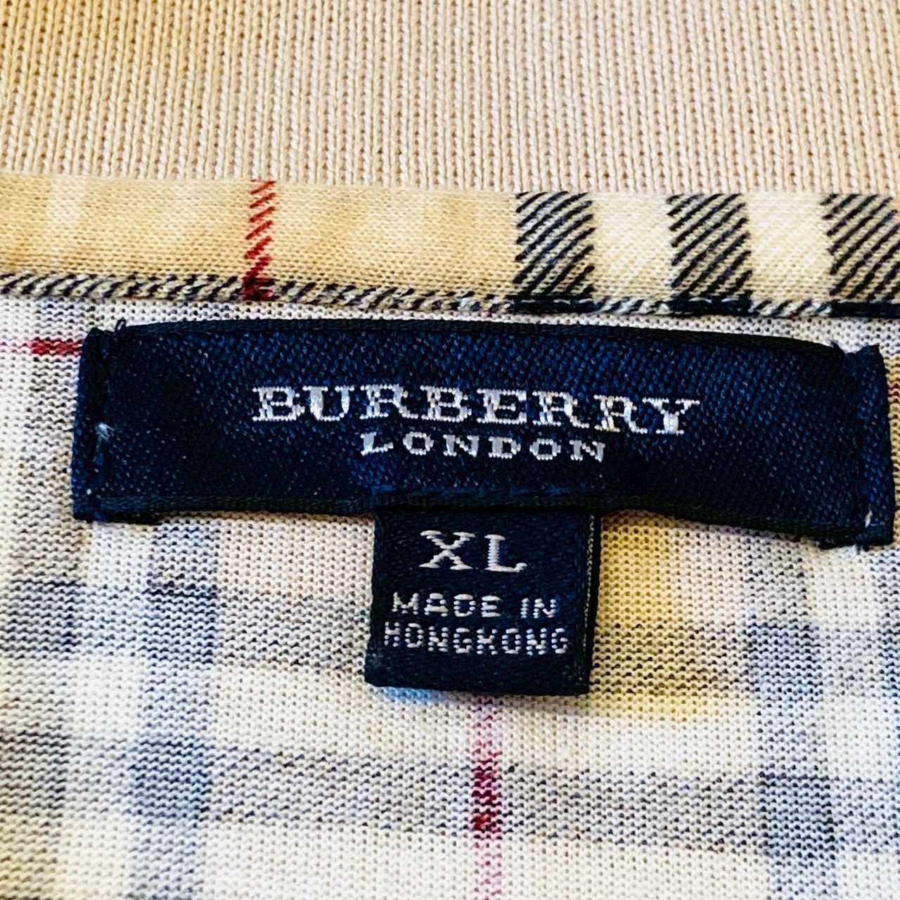BURBERRY LONDON バーバリー ロゴ 金刺繍 ショートスリーブ 半袖 ポロシャツ ノバチェック ベージュ系 XL HKK-064-02