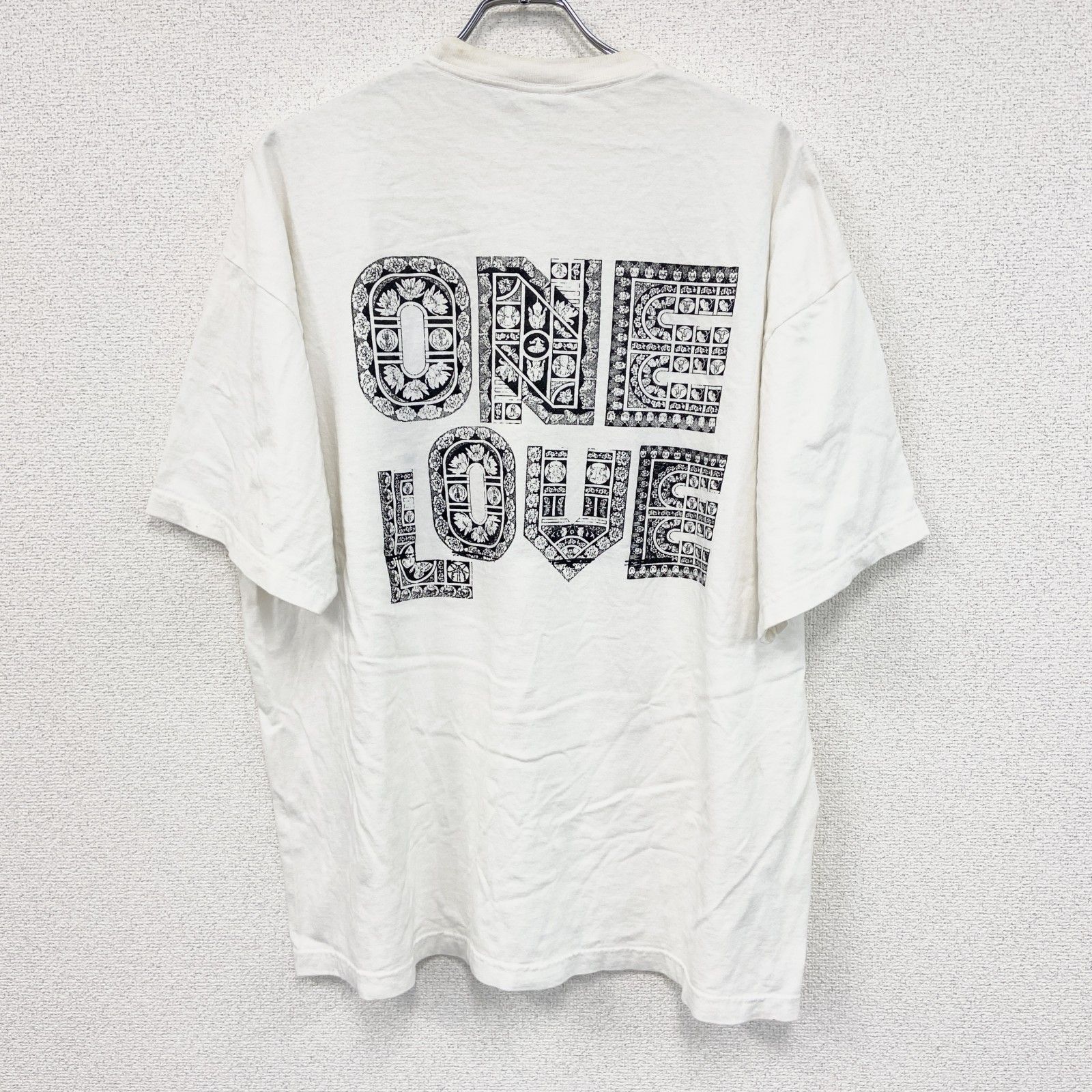 【3点以上まとめ買いで20%OFF】古着 used　90s　BNK　ONE LOVE　レゲエ　半袖両面プリントTシャツ　ヴィンテージ　白　ホワイト　2XLサイズ