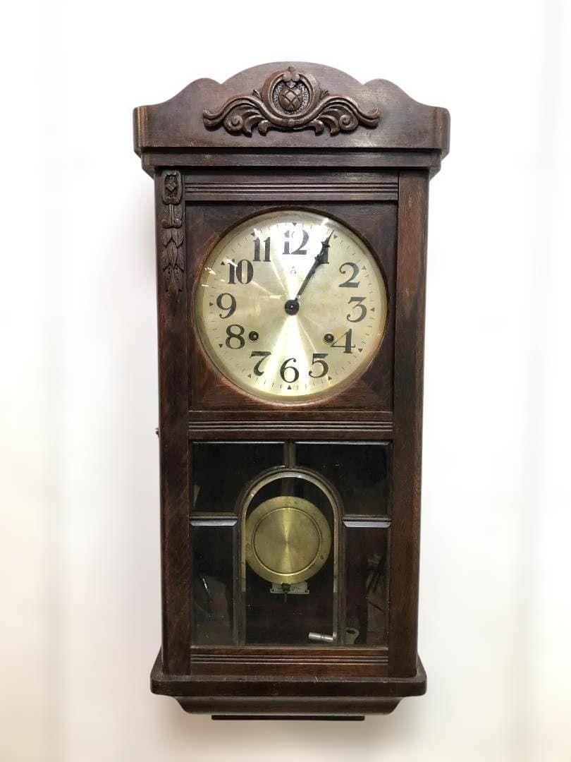 昭和13年製 矢野時計製作所 壁掛け 振り子時計 木製 レトロ アンティーク 動作品 251105-2