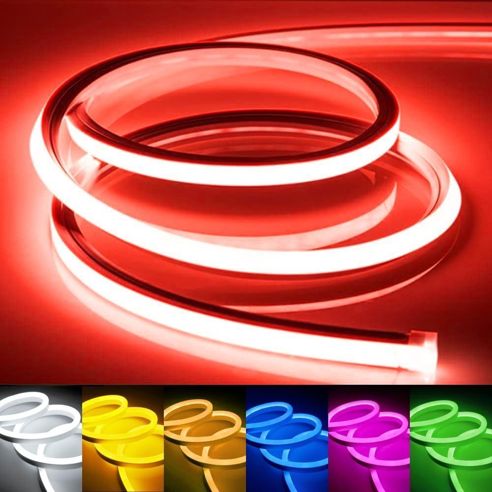 LEDテープライト 100V EL蛍光チューブ 高輝度 屋外 防水 室内 LEDライト ネオンライト 切断 折り曲げ自在 間接照明 配線不要 プラグアンドプレイ レッド 8メートル