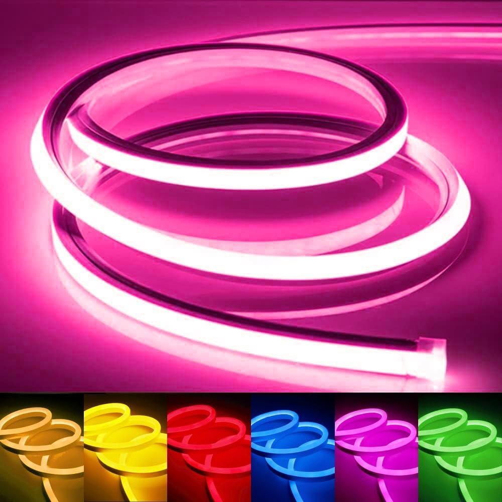 LEDテープライト 100V EL蛍光チューブ 高輝度 屋外 防水 室内 LEDライト ネオンライト 切断 折り曲げ自在 間接照明 配線不要 プラグアンドプレイ ピンク 9メートル
