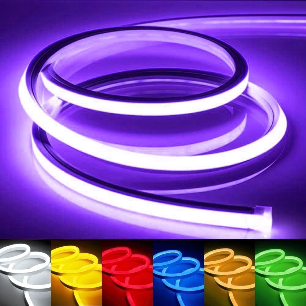 LEDテープライト 100V EL蛍光チューブ 高輝度 屋外 防水 室内 LEDライト ネオンライト 切断 折り曲げ自在 間接照明 配線不要 プラグアンドプレイ パープル 12メートル