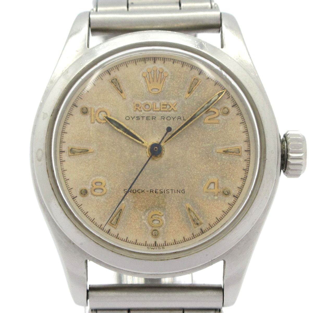 ROLEX ロレックス 腕時計 オイスターロイヤル 6144 ボーイズ SS アンティーク 社外ベルト アイボリー