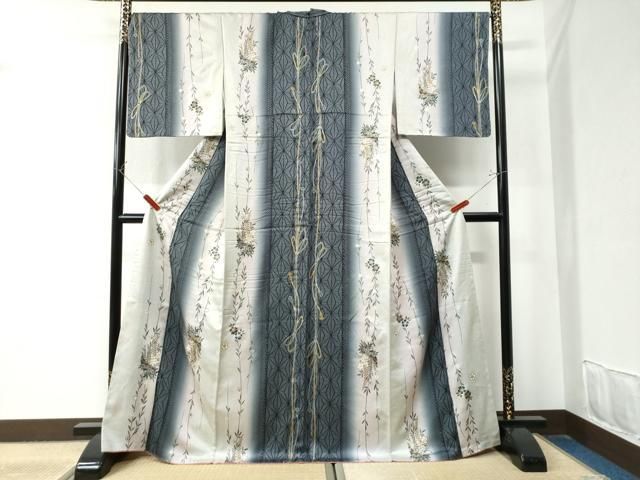 平和屋着物 上質な小紋 麻の葉草花文 暈し染め 金銀彩 正絹 CAAZ2985yc