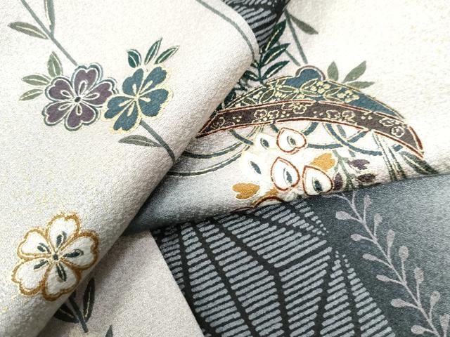 平和屋着物 上質な小紋 麻の葉草花文 暈し染め 金銀彩 正絹 CAAZ2985yc