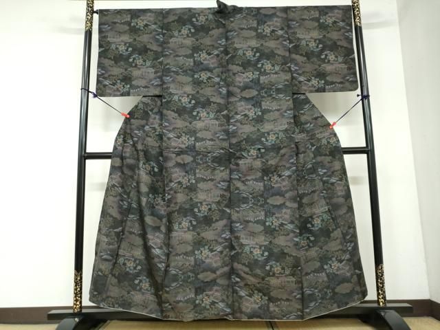 平和屋着物 本場大島紬 9マルキ 風景草花文 正絹 DAAY5473ud