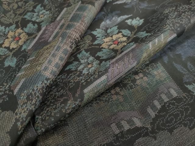 平和屋着物 本場大島紬 9マルキ 風景草花文 正絹 ud