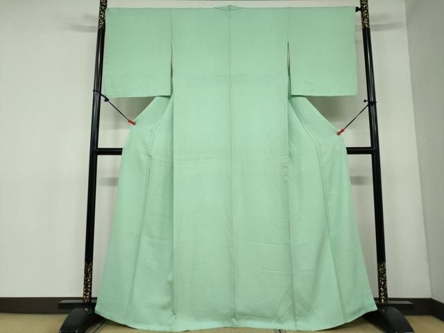 平和屋着物 上質な色無地 花尽くし地紋 若緑色 正絹 DAAY5478ud