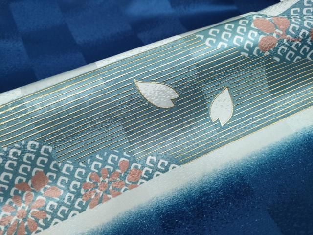 平和屋着物 男性 訪問着 横段舞桜文 暈し染め 金彩 洗える着物 ud