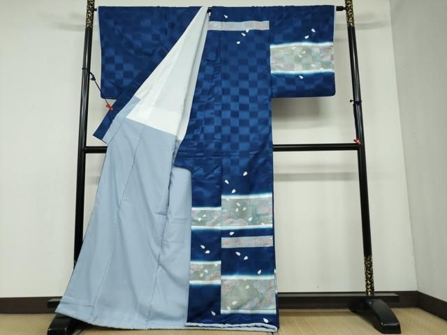 平和屋着物 男性 訪問着 横段舞桜文 暈し染め 金彩 洗える着物 ud