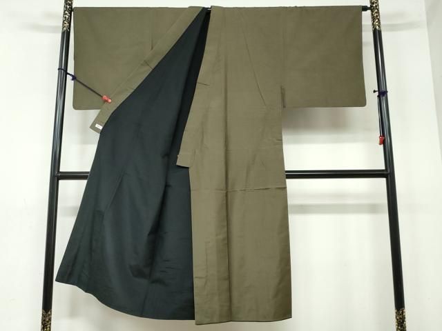 平和屋着物 男性 紬 海松色 正絹 ud