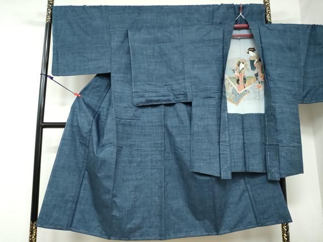 平和屋着物 男性 紬 アンサンブル 紺鼠色 正絹 DAAY5488ud