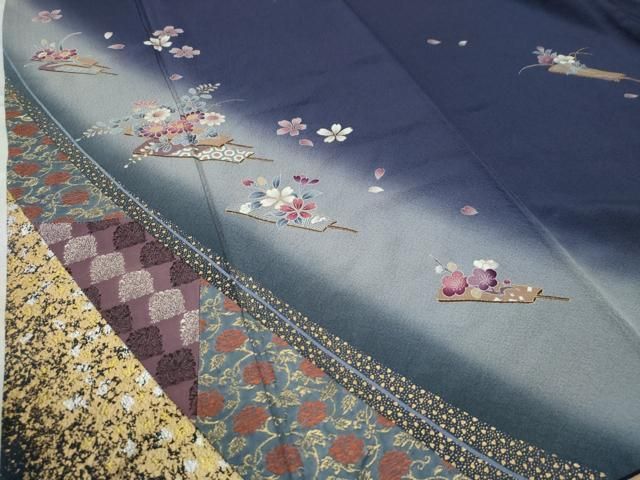 扇吉祥草花文 暈し染め