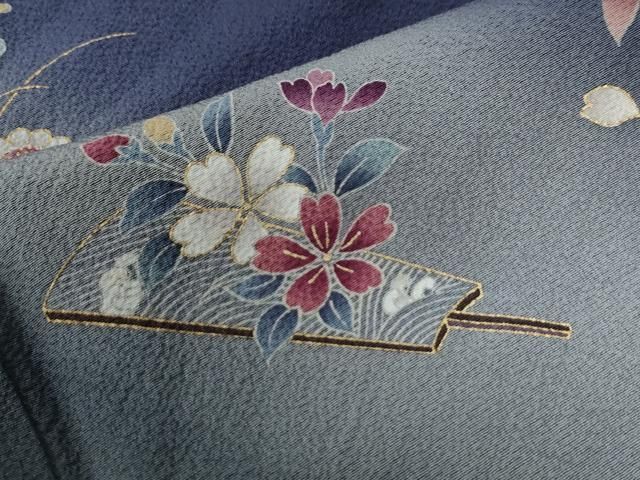 扇吉祥草花文 暈し染め