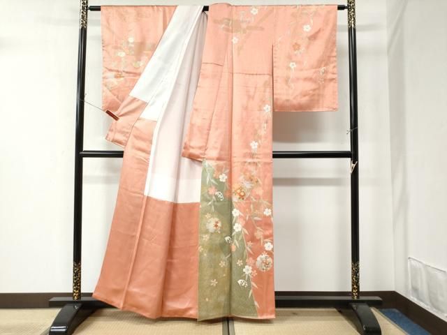 平和屋着物 訪問着 駒刺繍 雪輪草花文 金彩 正絹 CAAZ3185yc