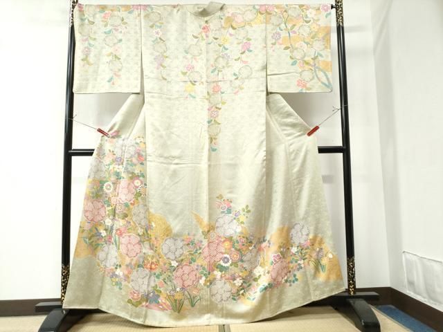 平和屋着物 訪問着 作家物 駒刺繍 絞り 草花文 金彩 正絹 CAAZ3204yc