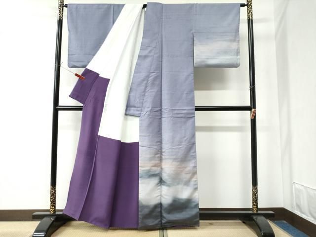 平和屋着物 一真工房 加藤一真 風彩染 訪問着 紬地 遠山霞文 正絹 CAAZ3217yc