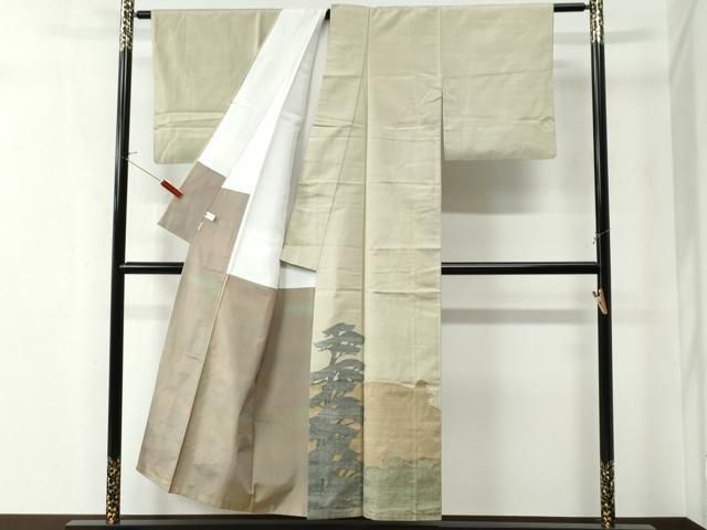 平和屋着物 絲藝苑 上島洋山 色留訪問着 紬地 風景シルエット ますいわ屋扱い 正絹 CAAZ3225yc