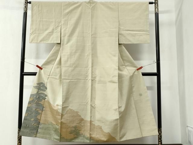 平和屋着物 絲藝苑 上島洋山 色留訪問着 紬地 風景シルエット ますいわ屋扱い 正絹 CAAZ3225yc