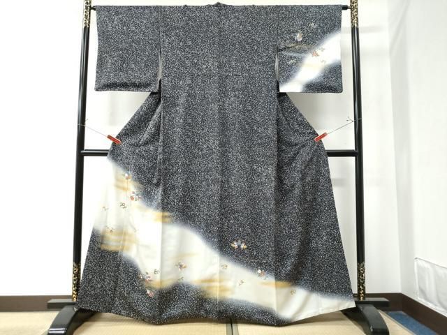 平和屋着物 訪問着 鳳凰花唐草文 紺地 暈し染め 金彩 正絹 CAAZ3226yc