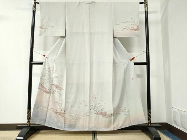 平和屋着物 十日町 名門 滝泰謹製 訪問着 絞り 刺繍 千鳥 扇面浜松花文 暈し染め 金彩 正絹 CAAZ3232yc