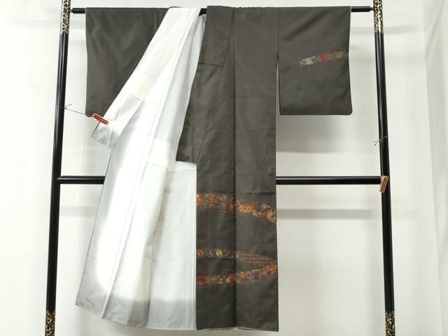 平和屋着物 訪問着 本場大島紬地 総刺繍 鬘帯吉祥花鳥文 金糸 正絹 CAAZ3240yc