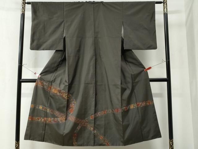 平和屋着物 訪問着 本場大島紬地 総刺繍 鬘帯吉祥花鳥文 金糸 正絹 CAAZ3240yc