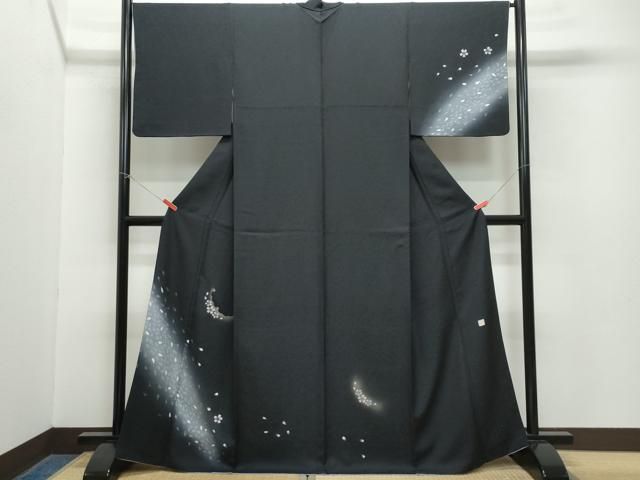 平和屋着物 訪問着 作家物 雪輪舞桜文 暈し染め 黒地 金彩 正絹 CAAZ8092vf