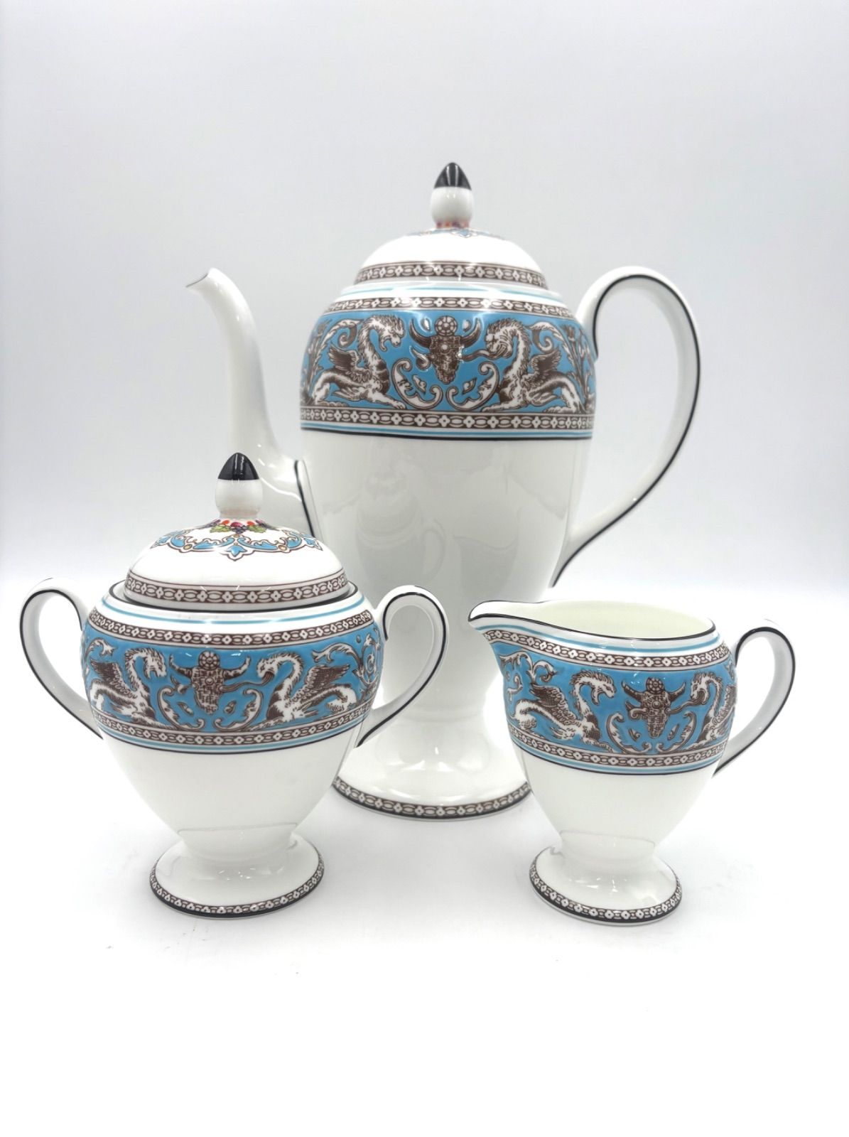 WEDGWOOD ウェッジウッド フロレンティーン ターコイズ コーヒーポット ポット シュガーポット クリーマー 3点セット