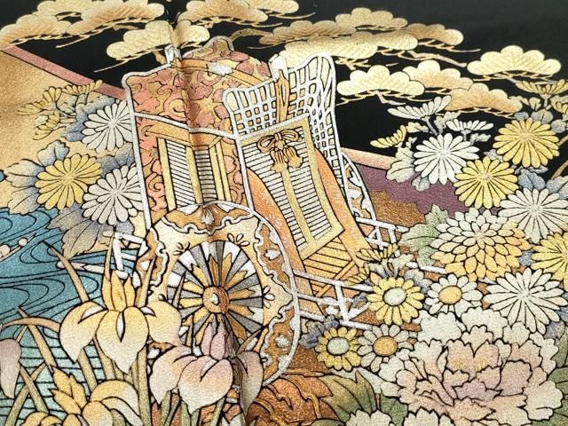 御所車草花文 金銀彩