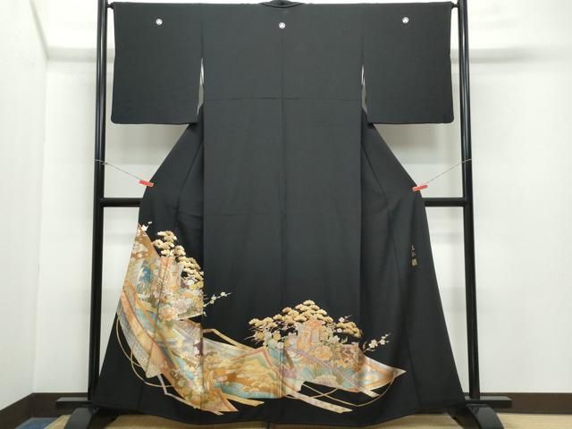 平和屋着物 金彩友禅 卓越技能者 名工 和田光正 黒留袖 御所車草花文 金銀彩 正絹 CAAZ8127vf