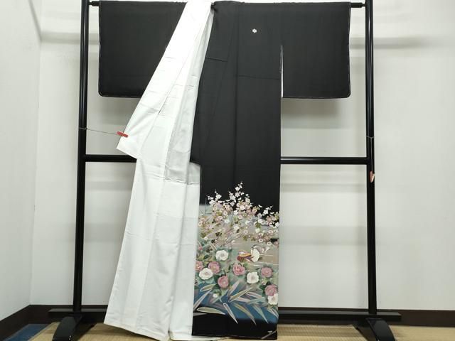 平和屋着物 豪華黒留袖 友禅 作家物 鴛鴦草花文 暈し染め 正絹 CAAZ8128vf