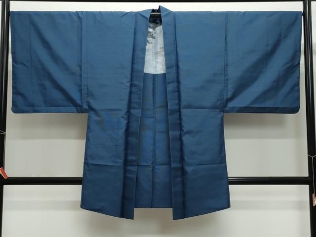 平和屋着物 男性 紬 アンサンブル 深縹色 正絹 vf