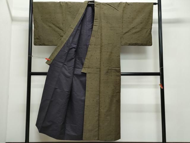 平和屋着物 男性 髭紬 アンサンブル 長襦袢セット 涅色 正絹 vf