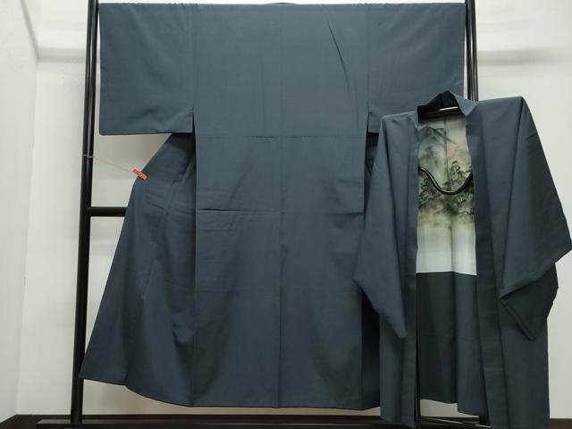 平和屋着物 男性 紬 アンサンブル 藍鉄色 正絹 CAAZ8141vf