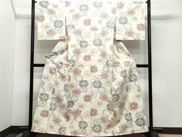 平和屋着物 小千谷紬 雪輪花唐草文 正絹 CAAZ8176vf