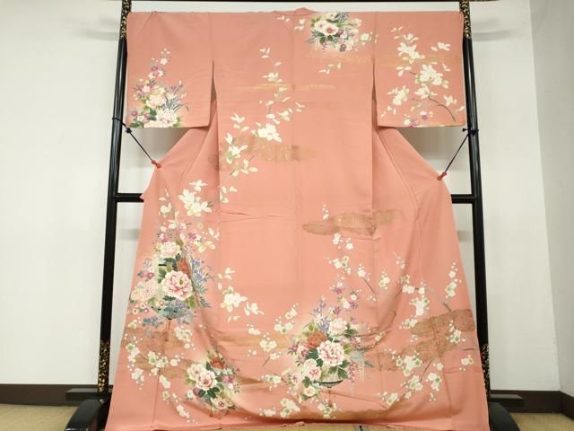 平和屋着物 訪問着 飾花文 暈し染め 金彩 ロング丈 正絹 ud